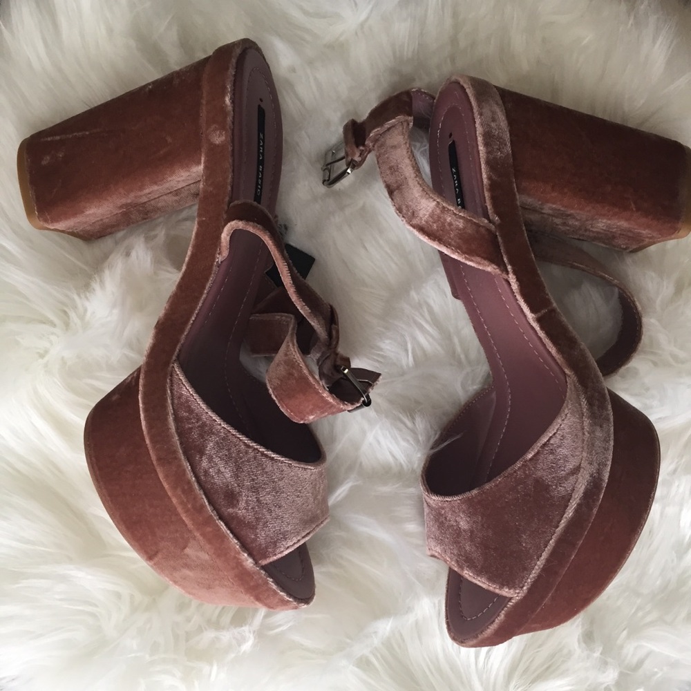 Zara Velvet Platform Sandals size 9 UK 40